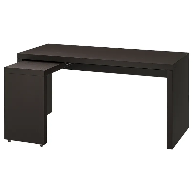 IKEA MALM МАЛЬМ, письменный стол с выдвижной панелью, черно-коричневый, 151x65 см 602.141.83 фото №1