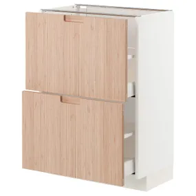 IKEA METOD МЕТОД / MAXIMERA МАКСИМЕРА, напольный шкаф с 2 ящиками, белый / светлый бамбук, 60x37 см 193.302.89 фото