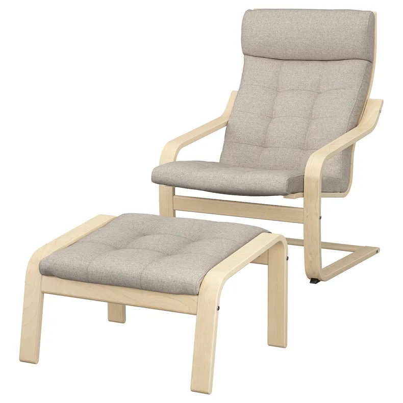 IKEA POÄNG ПОЕНГ, крісло та підставка для ніг, береза okl / Gunnared бежевий 295.020.01 фото №1