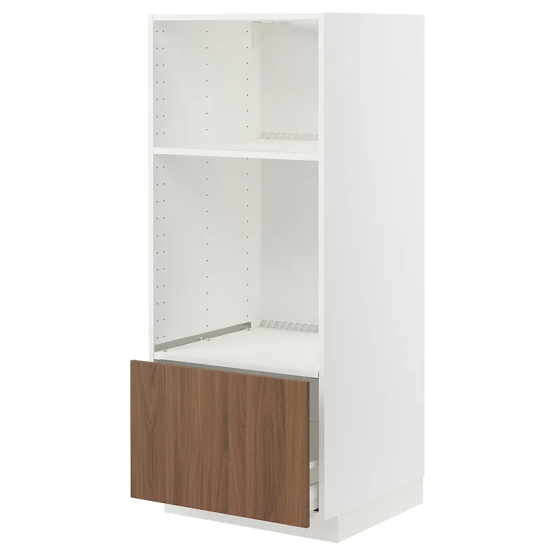 IKEA METOD МЕТОД / MAXIMERA МАКСИМЕРА, высокий шкаф д / духовки / СВЧ с ящиком, белый / Имитация коричневого ореха, 60x60x140 см 995.195.07 фото №1
