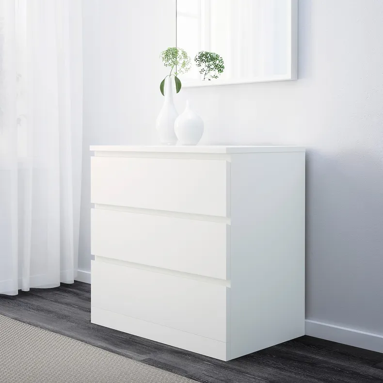 IKEA MALM МАЛЬМ, меблі для спальні, комплект із 3 предметаетів, білий фото №2