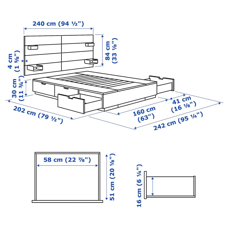 IKEA NORDLI НОРДЛІ, каркас ліжка з відд для зберігання і матрац фото №16