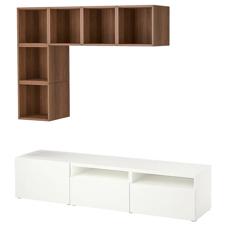 IKEA BESTÅ БЕСТО / EKET ЭКЕТ, комбинация для ТВ, белый / орех, 180x42x170 см 394.908.04 фото №1