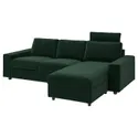 IKEA VIMLE ВИМЛЕ, 3-местный диван с козеткой, с широкими подлокотниками с подголовником/Djuparp темно-зеленый 094.326.84 фото thumb №1