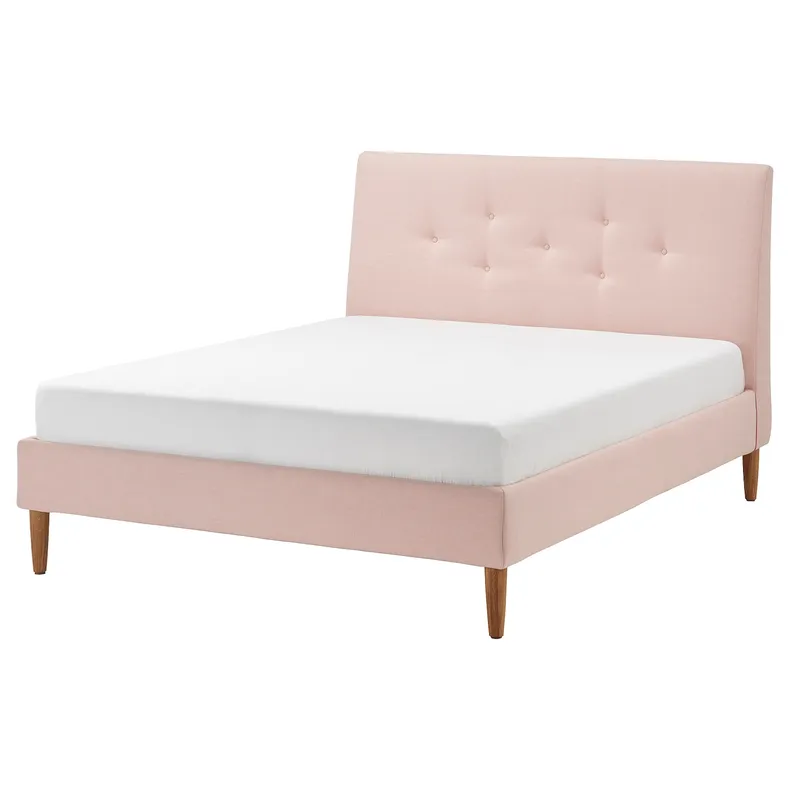 IKEA IDANÄS ІДАНЕС, каркас ліжка з оббивкою, Gunnared блідо-рожевий, 160x200 см 604.589.44 фото №1