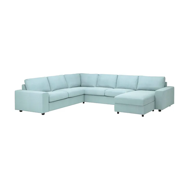 IKEA VIMLE ВИМЛЕ, угловой 5-местный диван с козеткой, с широкими подлокотниками / Саксемара светло-голубой 294.018.27 фото №1