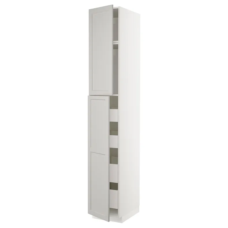 IKEA METOD МЕТОД / MAXIMERA МАКСІМЕРА, висока шафа, 2 дверцят / 4 шухляди, білий / світло-сірий Lerhyttan, 40x60x240 см 594.660.06 фото №1