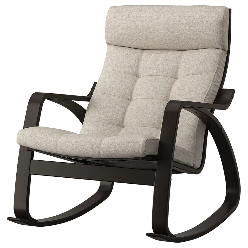IKEA POÄNG ПОЭНГ, кресло-качалка, черный / коричневый / бежевый 895.020.41 фото №1