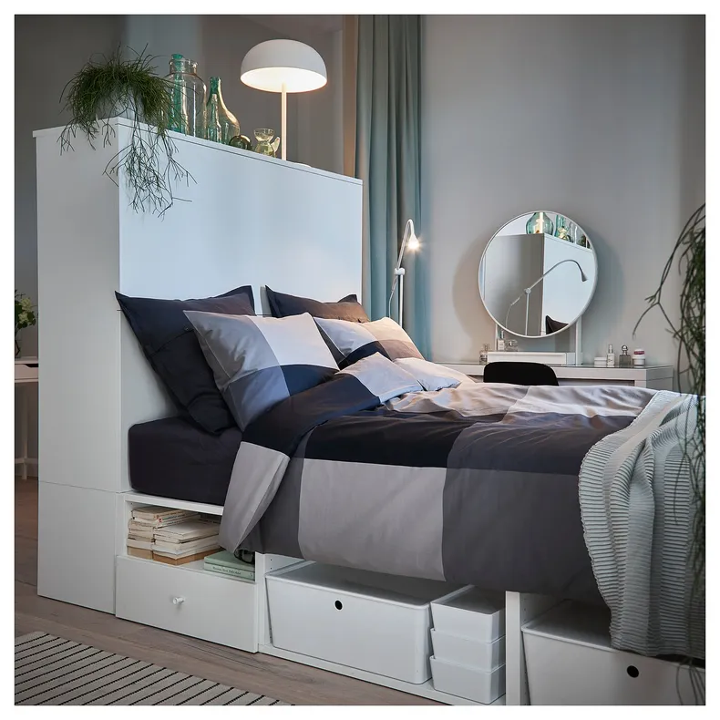 IKEA PLATSA ПЛАТСА, каркас ліжка 2 дверцят + 3 шухляди, білий / ФОННЕС, 142x244x163 см 393.365.63 фото №2