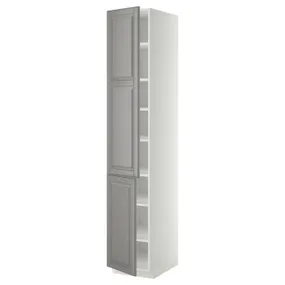 IKEA METOD МЕТОД, висока шафа із полицями / 2 дверцят, білий / сірий Бодбін, 40x60x220 см 094.587.49 фото