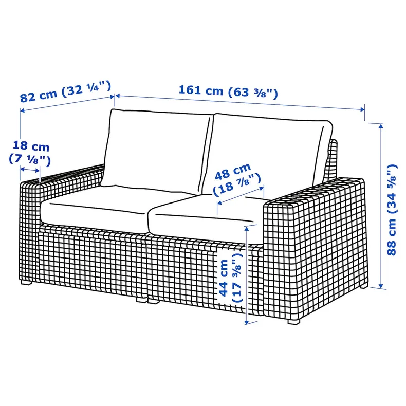 IKEA SOLLERÖN СОЛЛЕРОН, 2-местный модульный диван, садовый, Темно-серый / Фрёзён / Дувхольмен бежевый, 161x82x88 см 892.877.44 фото №5