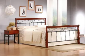 Ліжко двоспальне HALMAR VERONICA 160x200 см вишня антик / чорний фото