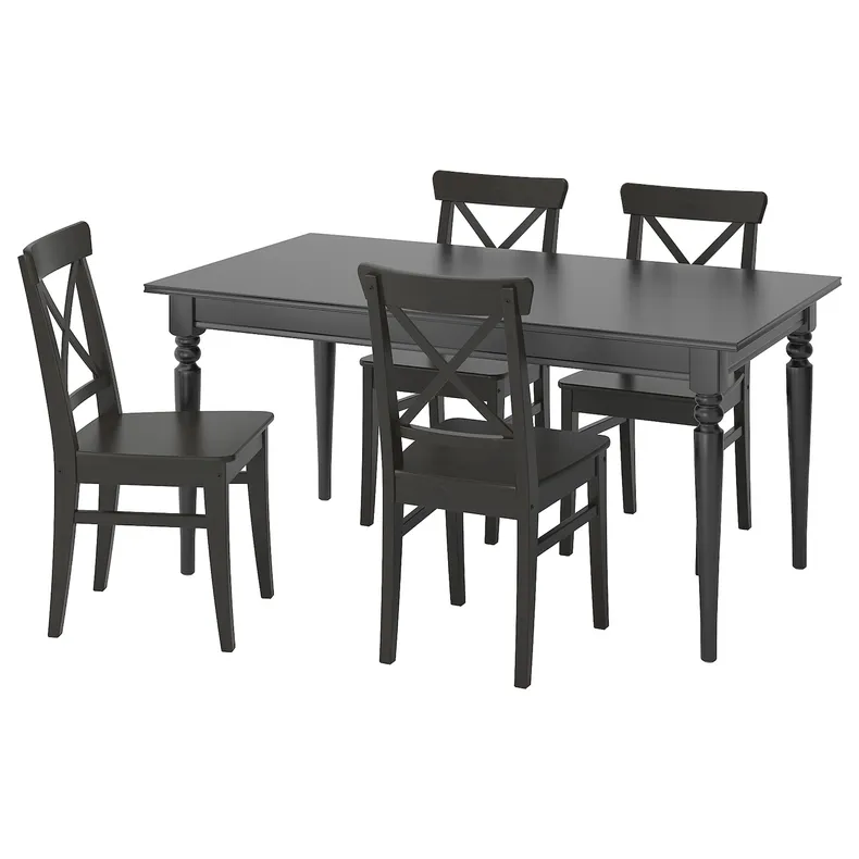 IKEA INGATORP ІНГАТОРП / INGOLF ІНГОЛЬФ, стіл+4 стільці, чорний / коричнево-чорний, 155 / 215 см 192.971.57 фото №1