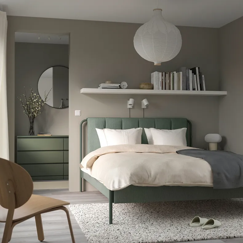 IKEA TÄLLÅSEN ТЕЛЛОСЕН, каркас ліжка з оббивкою, КУЛЬСТА сіро-зелений, 160x200 см 705.389.26 фото №2