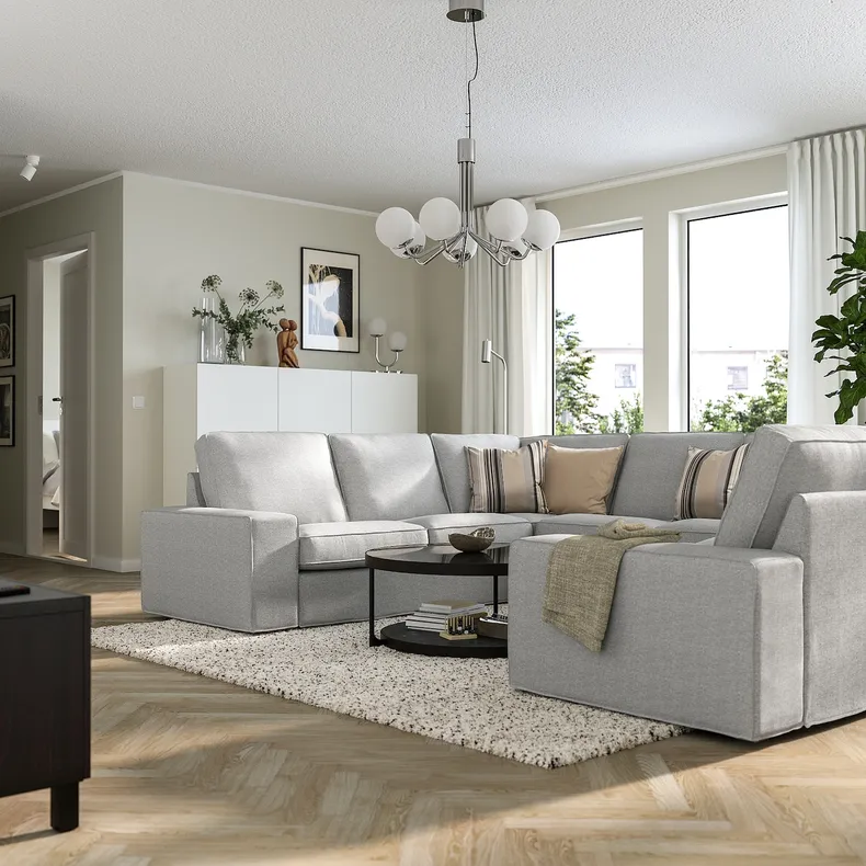 IKEA KIVIK КИВИК, 6-местный п-образный диван, Талмира белая/черная 295.276.62 фото №2
