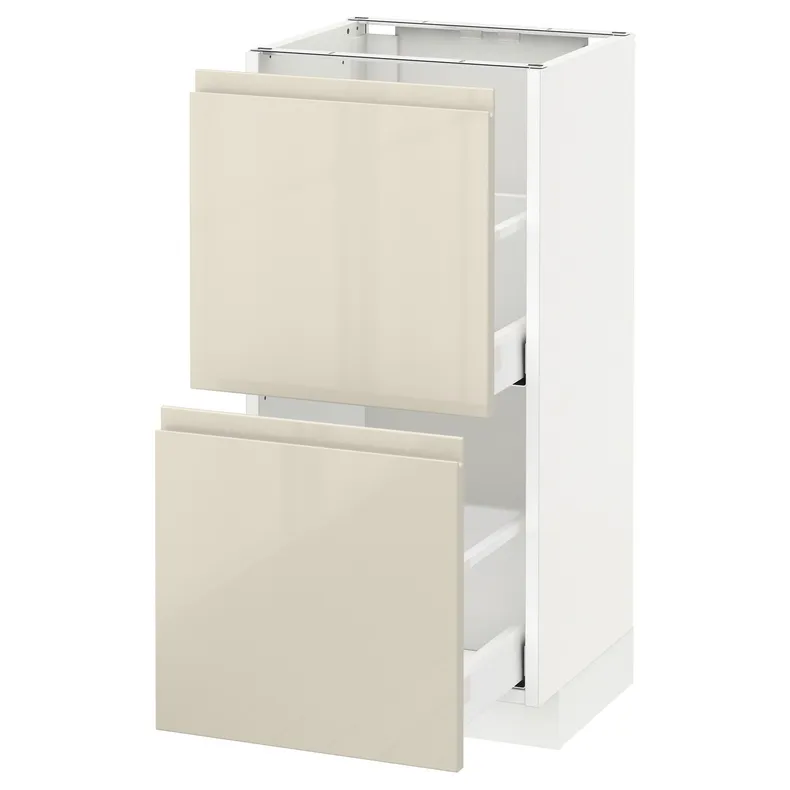 IKEA METOD МЕТОД / MAXIMERA МАКСИМЕРА, напольный шкаф с 2 ящиками, белый / светло-бежевый глянцевый Voxtorp, 40x37 см 491.435.02 фото №1