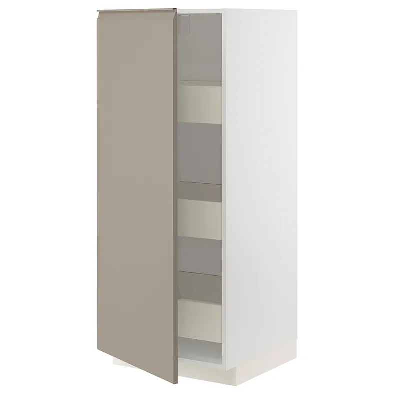 IKEA METOD МЕТОД / MAXIMERA МАКСИМЕРА, высокий шкаф с ящиками, белый / матовый темно-бежевый, 60x60x140 см 394.918.08 фото №1