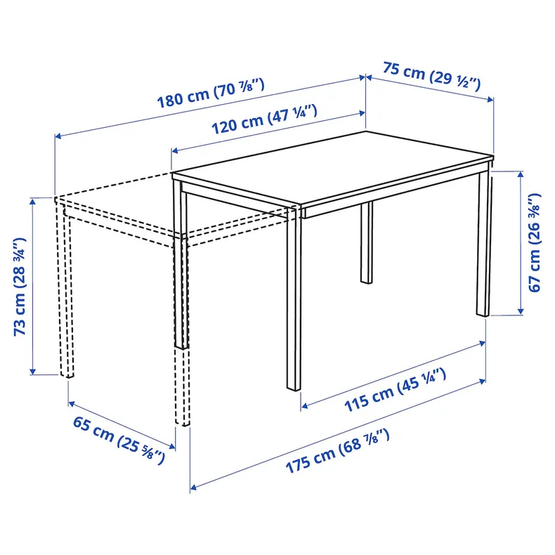 IKEA VANGSTA ВАНГСТА, розкладний стіл, білий, 120/180x75 см 803.615.64 фото №5