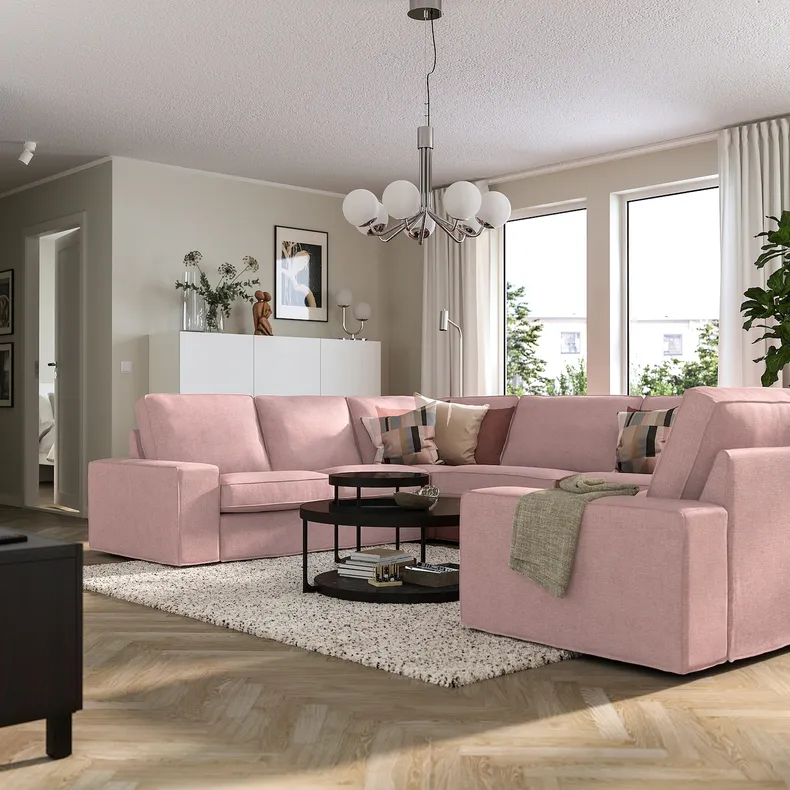 IKEA KIVIK КИВИК, 7-местный п-образный диван, Окрашенный в светло-розовый цвет 495.277.17 фото №2