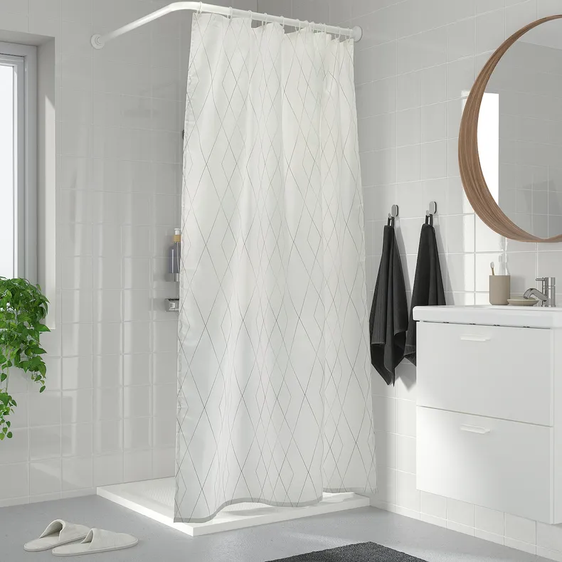 IKEA BASTSJÖN БАСТШЁН, штора для ванной, белый / серый / бежевый, 180x200 см 804.660.66 фото №6
