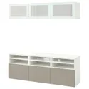 IKEA BESTÅ БЕСТО, комбінація шаф для тв / скляні дверц, біле скло / Selsviken high gloss / бежеве матове скло, 180x42x192 см 494.887.87 фото thumb №1