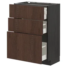 IKEA METOD МЕТОД / MAXIMERA МАКСИМЕРА, напольный шкаф с 3 ящиками, черный / синарп коричневый, 60x37 см 894.057.71 фото