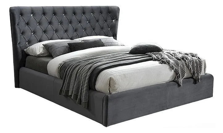 Кровать двуспальная бархатная SIGNAL CARVEN Bluvel 14 - серый, 160x200 см фото №1
