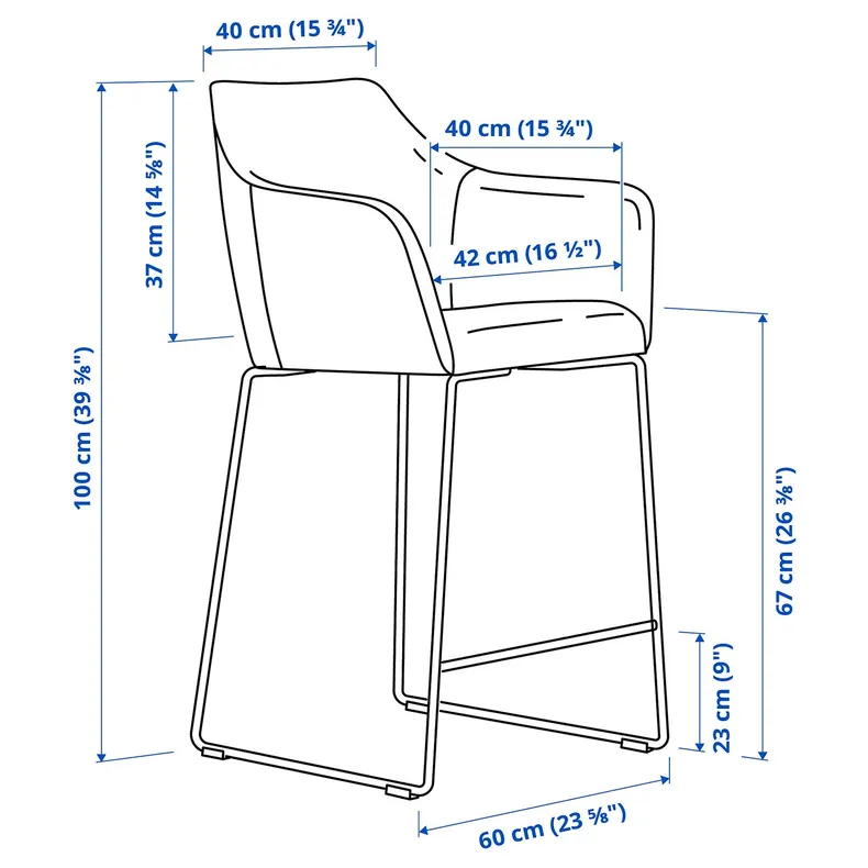 IKEA TOSSBERG ТОССБЕРГ, барний стілець зі спинкою, чорний металл / темно-сірий Gunnared 005.682.38 фото №6