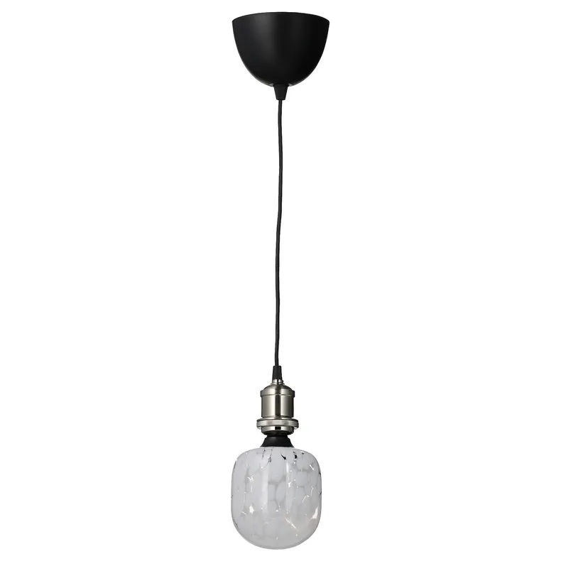 IKEA JÄLLBY ЭЛЛЬБИ / MOLNART МОЛНАРТ, подвесной светильник с лампочкой, никелированный / трубчатый белый / прозрачное стекло 594.945.61 фото №1
