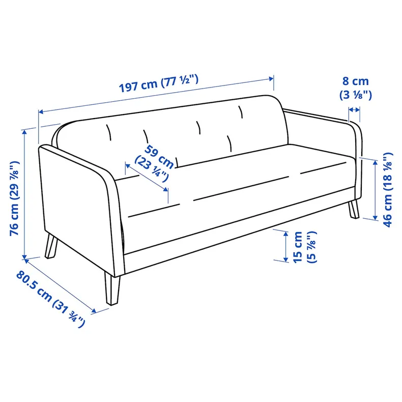 IKEA LINANÄS ЛИНАНЭС, 3-местный диван, Виссл темно-серый 205.122.45 фото №10