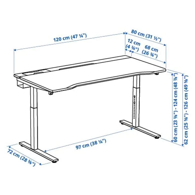 IKEA UTMANING УТМАНІНГ, ігровий регульований стіл, електричний/чорний, 120x80 см 095.716.65 фото №10