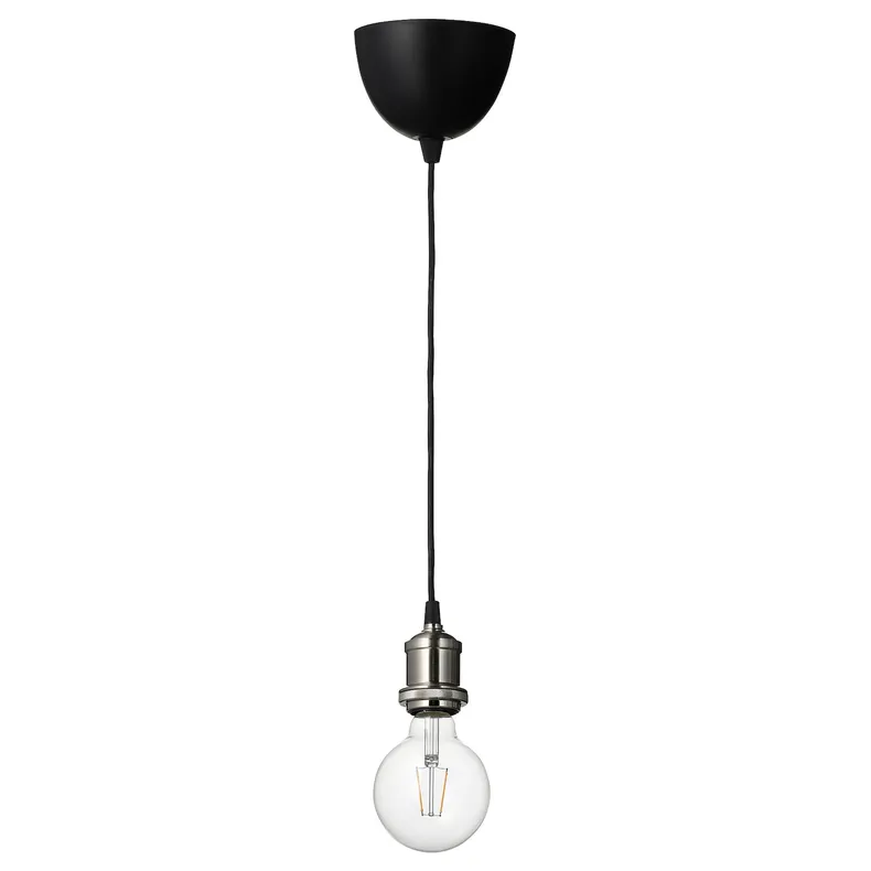 IKEA JÄLLBY ЭЛЛЬБИ / LUNNOM ЛУННОМ, подвесной светильник с лампочкой, никелированная / прозрачная сфера 394.915.06 фото №1