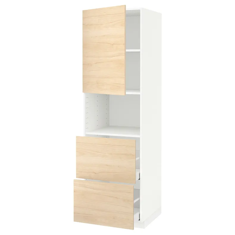 IKEA METOD МЕТОД / MAXIMERA МАКСИМЕРА, высокий шкаф д / СВЧ / дверца / 2ящика, белый / аскерсундский узор светлый ясень, 60x60x200 см 094.584.62 фото №1