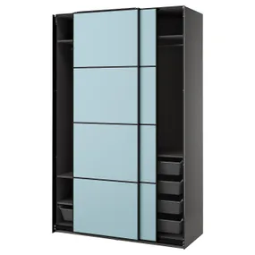 IKEA PAX ПАКС / MEHAMN МЕХАМН, гардероб с раздвижными дверьми, темно-серый / 2стр светло-голубой, 150x66x236 см 595.516.79 фото