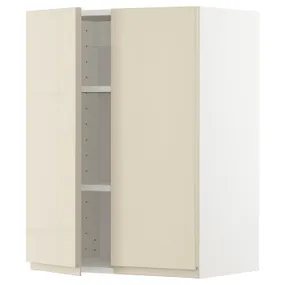 IKEA METOD МЕТОД, навісна шафа з полицями / 2 дверцят, білий / Voxtorp високий глянець світло-бежевий, 60x80 см 094.651.65 фото