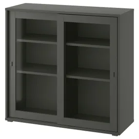 IKEA VIHALS ВІХАЛЬС, шафа з розсувними скляними дверцят, темно-сірий, 95x37x90 см 205.428.79 фото