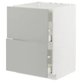 IKEA METOD МЕТОД / MAXIMERA МАКСІМЕРА, підлог шафа д / плит / вб витяжк з шухл, білий / Хавсторп світло-сірий, 60x60 см 495.385.94 фото