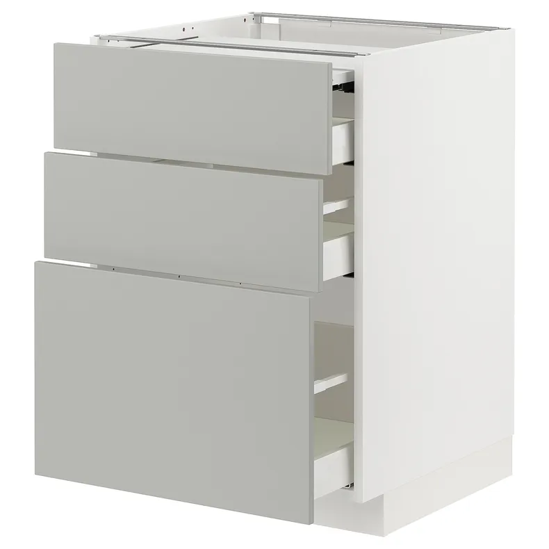 IKEA METOD МЕТОД / MAXIMERA МАКСИМЕРА, напольный шкаф с выдвиж панелью / 3ящ, белый / светло-серый, 60x60 см 295.387.31 фото №1