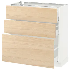 IKEA METOD МЕТОД / MAXIMERA МАКСИМЕРА, напольный шкаф с 3 ящиками, белый / аскерсундский узор светлый ясень, 80x37 см 392.159.62 фото
