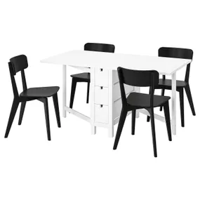 IKEA NORDEN НОРДЕН / LISABO ЛІСАБО, стіл+4 стільці, білий/чорний, 26/89/152 см 393.855.39 фото