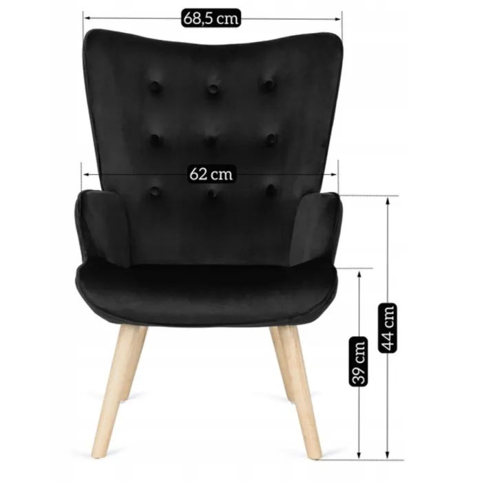 Кресло мягкое бархатное с подставкой для ног MEBEL ELITE LOZANO Velvet, Черный фото №14