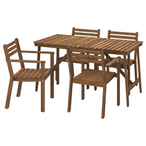 IKEA ASKHOLMEN АСКХОЛЬМЕН, стіл+4 крісла з підлокітн, вуличний, темно-коричневий, 143x75 см 095.291.10 фото
