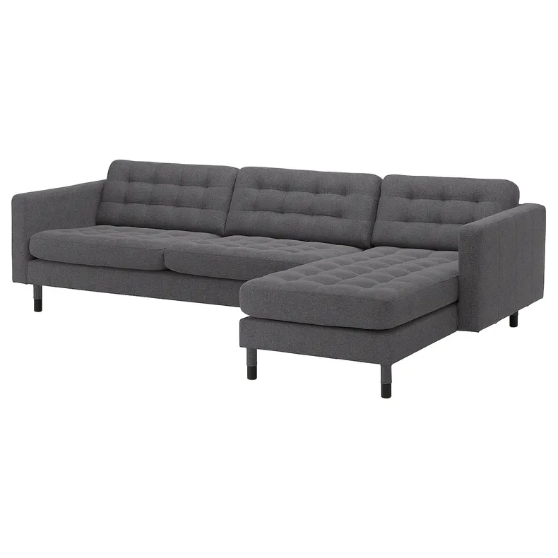 IKEA LANDSKRONA ЛАНДСКРУНА, 4-местный диван с козеткой, Окрашенный в темно-серый / деревянный / черный цвет 194.442.24 фото №1