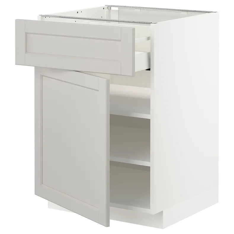 IKEA METOD МЕТОД / MAXIMERA МАКСІМЕРА, підлогова шафа з шухлядами та дверц, білий / світло-сірий Lerhyttan, 60x60 см 394.607.55 фото №1