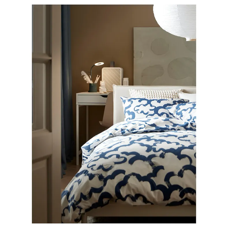 IKEA EKPURPURMAL ЕКПУРПУРМАЛЬ, підковдра та наволочка, білий синій / хмара, 150x200 / 50x60 см 405.470.03 фото №5