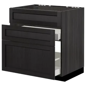 IKEA METOD МЕТОД / MAXIMERA МАКСІМЕРА, підлог шафа д / мийки+3 фр пан / 2 шух, чорний / Лерхіттан, пофарбований у чорний колір, 80x60 см 592.601.09 фото