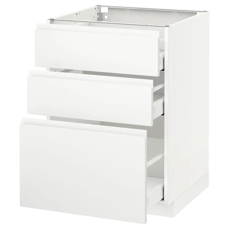 IKEA METOD МЕТОД / MAXIMERA МАКСІМЕРА, підлогова шафа з 3 шухлядами, білий / Voxtorp матовий білий, 60x60 см 191.128.04 фото №1