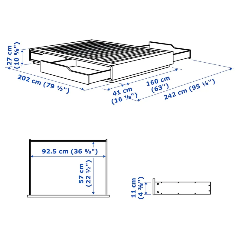 IKEA MANDAL МАНДАЛ, каркас ліжка з відділ д/зберігання, береза/біла, 160x202 см 902.804.83 фото №6