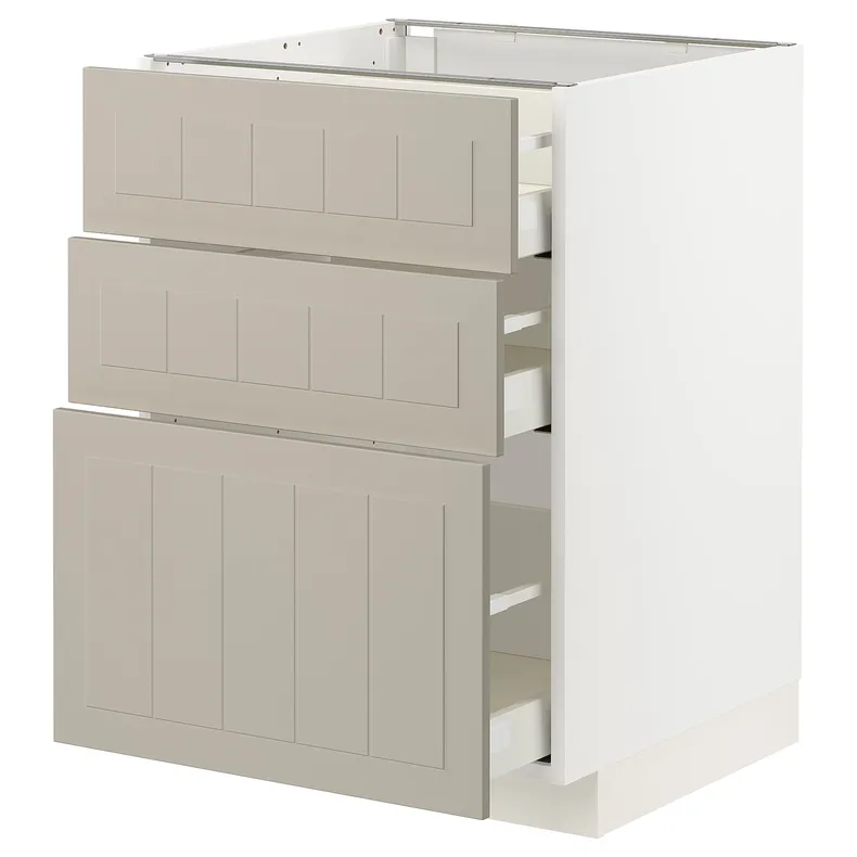 IKEA METOD МЕТОД / MAXIMERA МАКСИМЕРА, напольный шкаф с 3 ящиками, белый / Стенсунд бежевый, 60x60 см 594.081.15 фото №1