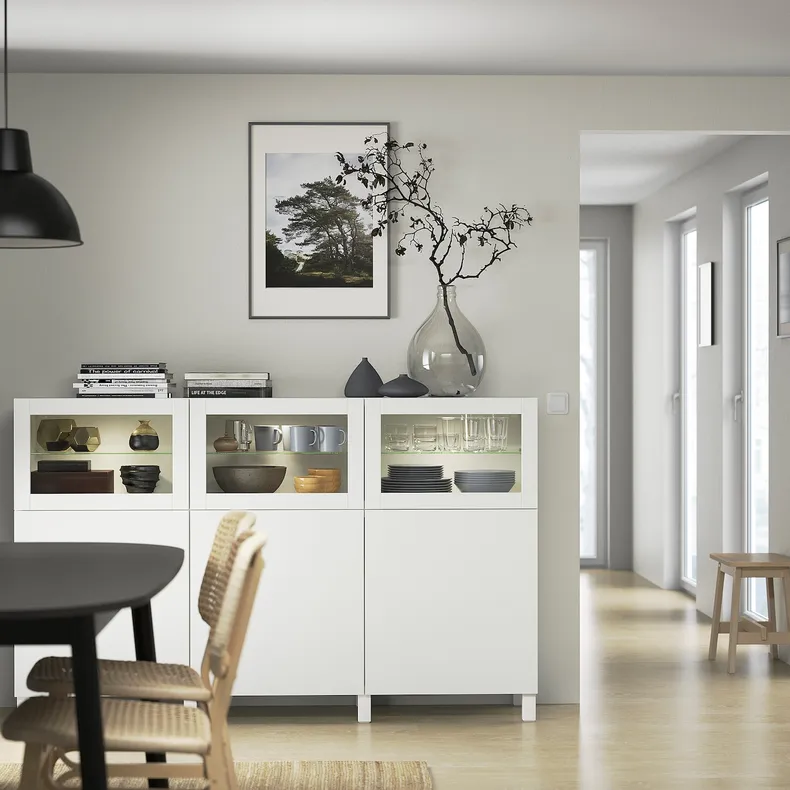IKEA BESTÅ БЕСТО, комбинация для хранения с дверцами, белое прозрачное стекло Lappviken / Sindvik, 180x42x112 см 092.080.29 фото №3